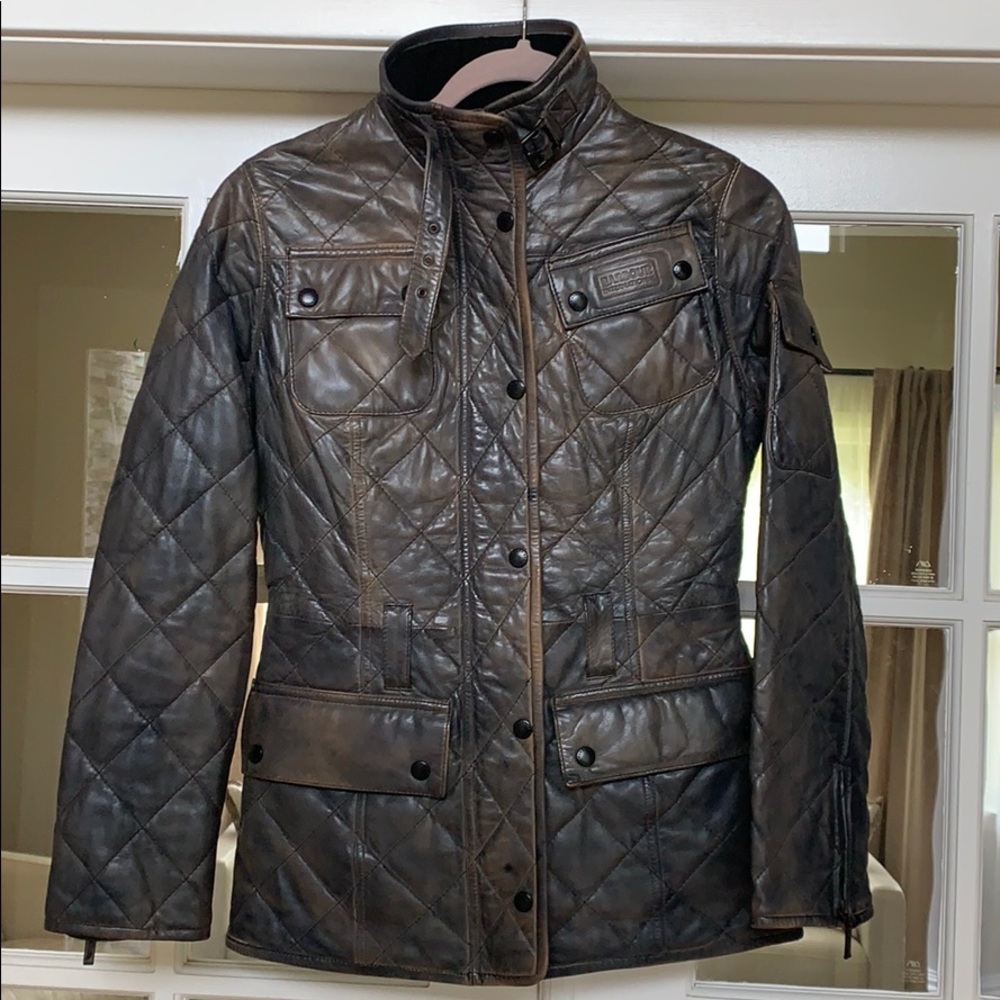 Barbour gray distressed leather jacket size 4